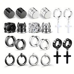 1 Paia In Acciaio Inox CZ Magnetic Stud Orecchini Non-forati Croce Pendente Clip-on Hoop Orecchini Per Gli Uomini E Le Donne