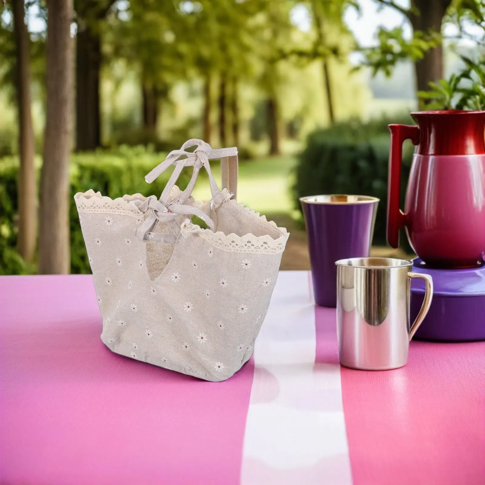 

2Pcs Basket Cloth Liner Decorative Washable Fabric Liners for Rattan Picnic Wicker Baskets Farmhouse Daisy Pattern Basket