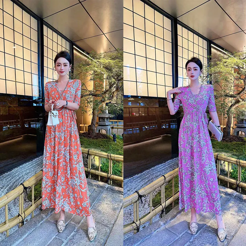 Fashionable and elegant printed design dress with exclusive style, noble and slimming women's clothing, high-qualit #129 C4-45