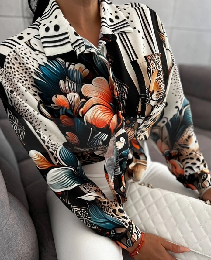 Floral printed commuting casual shirt