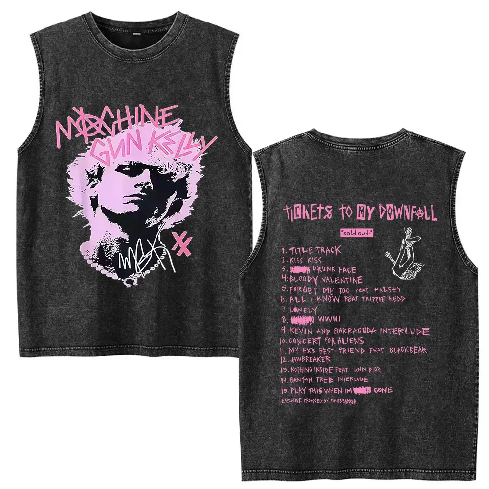 Rapper MGK Lost Americana Tour Album 2025 T-Shirt Men's Clothing Vintage Washed Tank T Shirt Rock Oversized 100% Cotton T Shirts