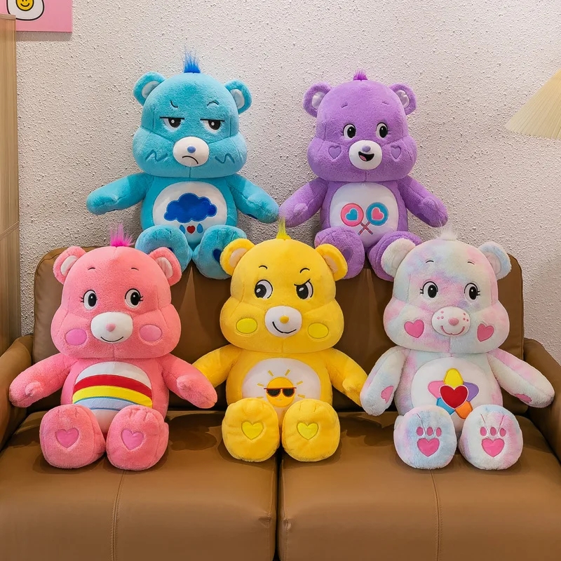 MINISO Carebears Plush Toy Rainbow Bear Blue Angry Blinking Eye Soft Sleeping Stuffed Doll Surprise Children Birthday Cute Gifts