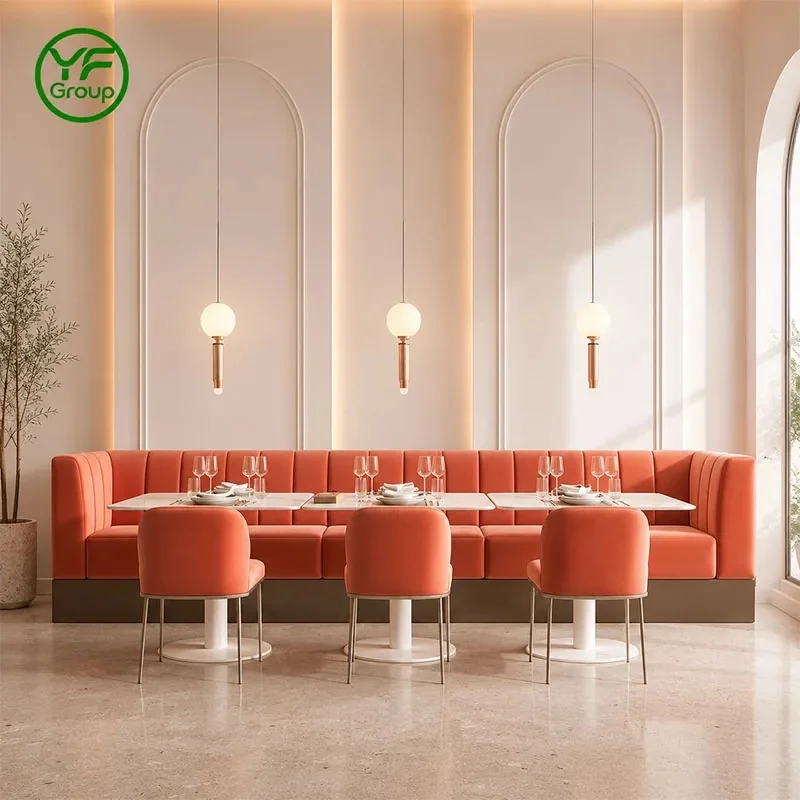 Factory Custom High End Upholstered Fabric Booth Seating Wood Base Restaurant Furniture for Cafe Bistro Hotel Bar
