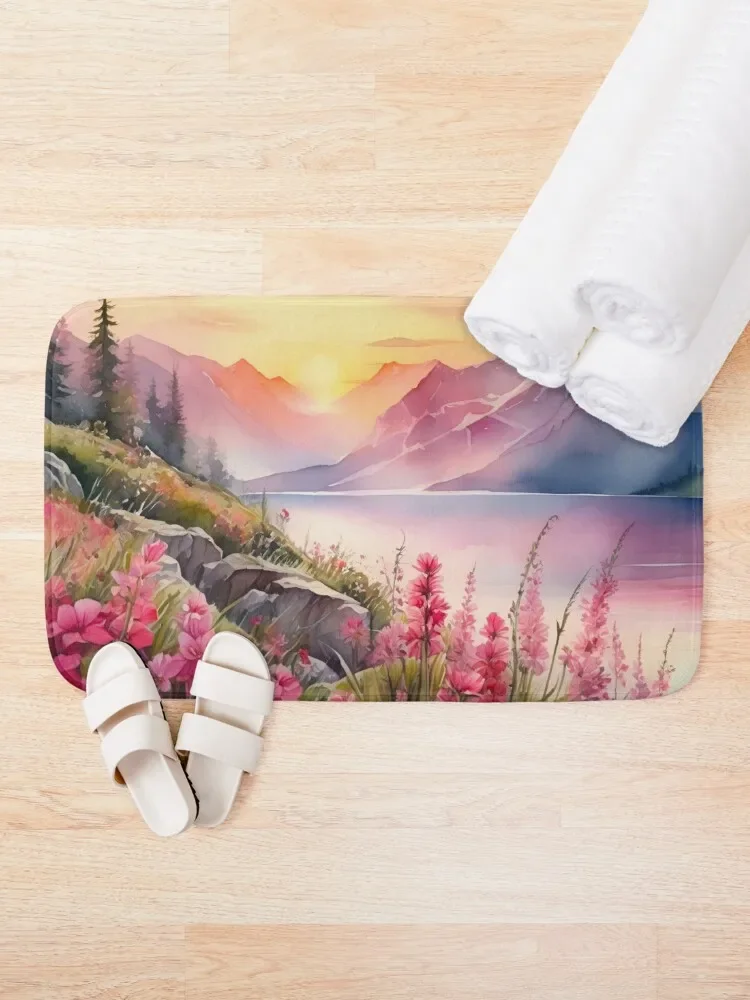 Swiss landscape in watercolour Bath Mat Bathroom Use Rooms For Toilet Toilet Accessories Bathroom Mat