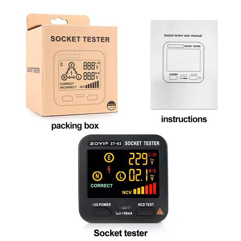 Digital Smart Socket Tester Voltage Detector with LED Screen Display US/UK/EU Plug Ground Zero Line Phase Check Rcd NCV Test