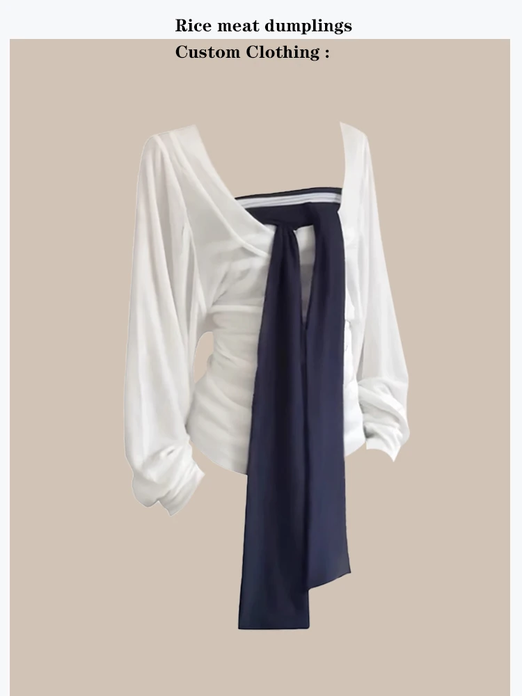 

Women's Autumn Fashion Stripe Tube Top Long Sleeve Two-Piece Set CleanFit Style Lantern Sleeve Design Student Uniform Work Ou...