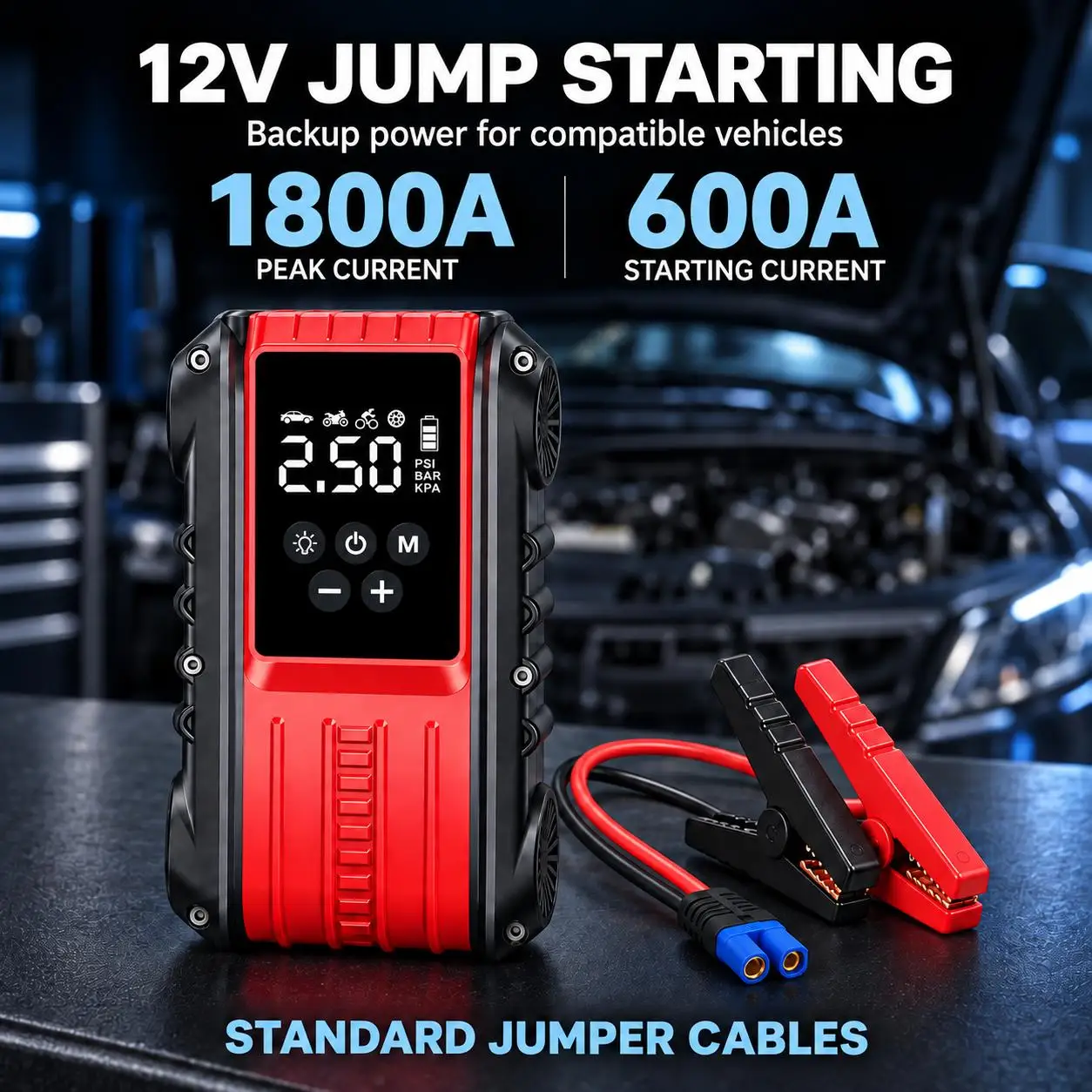 2000A Car Jump Starter with Air Compressor 150PSI Tire Inflator, Portable Battery Booster for Cars, Bike & Motorcycle