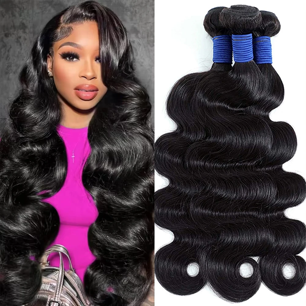 

Наборы из 3 или 4 пучков натуральных человеческих волос Body Wave, 30-40 дюймов, бразильские, натуральный черный цвет, 12A, необработанные, для наращивания