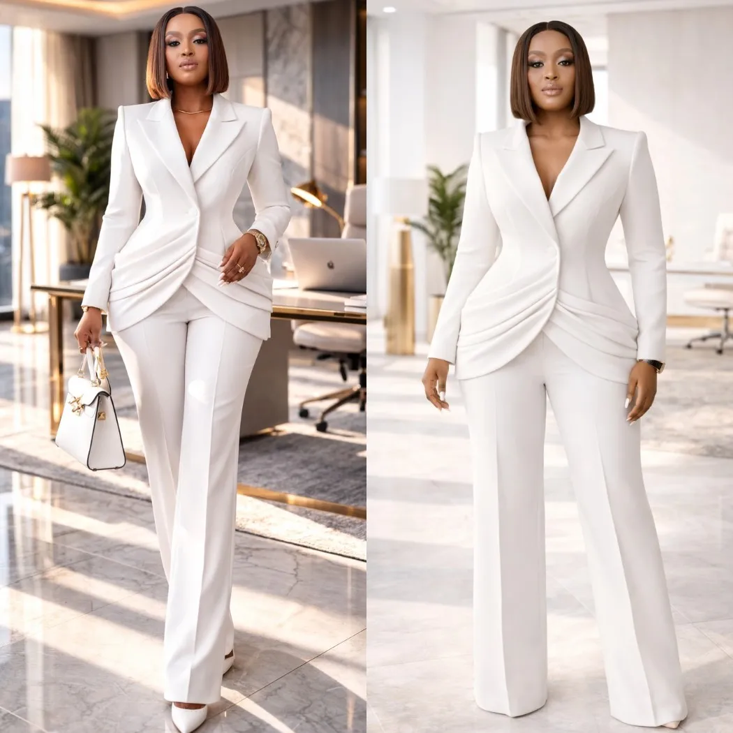 

Women's Dresses Suit Gowns Elegant Appliques Shawl Lapel Jacket Coat And Pants For Female Satin 2 Pieces Suit Customized W296