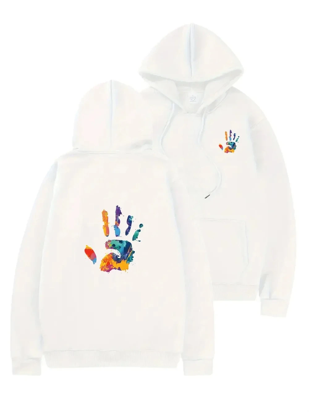 سويت شيرت رجالي بغطاء للرأس، طراز الخريف والشتاء، دافئ ومريح، بتصميم بصمة اليد.