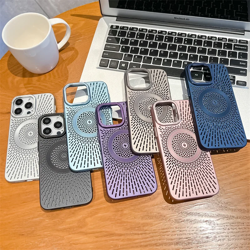 ماتي ل MagSafe Funda حالات آيفون 17 16 15 14 13 12 برو ماكس جوفاء شبكة الحرارة التبريد جراب هاتف آيفون 16 15 13 غطاء