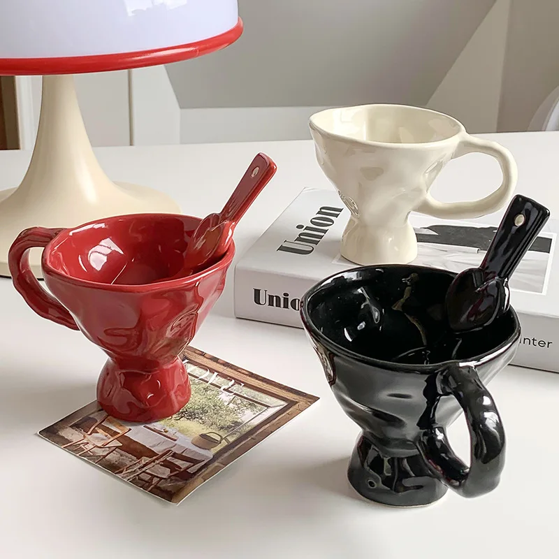 

Nordic Ins Solid Color Goblets Mug Cup Ornaments Living Room Kitchen Ceramic Office Coffee Cup Craft Home Decoration Accessories