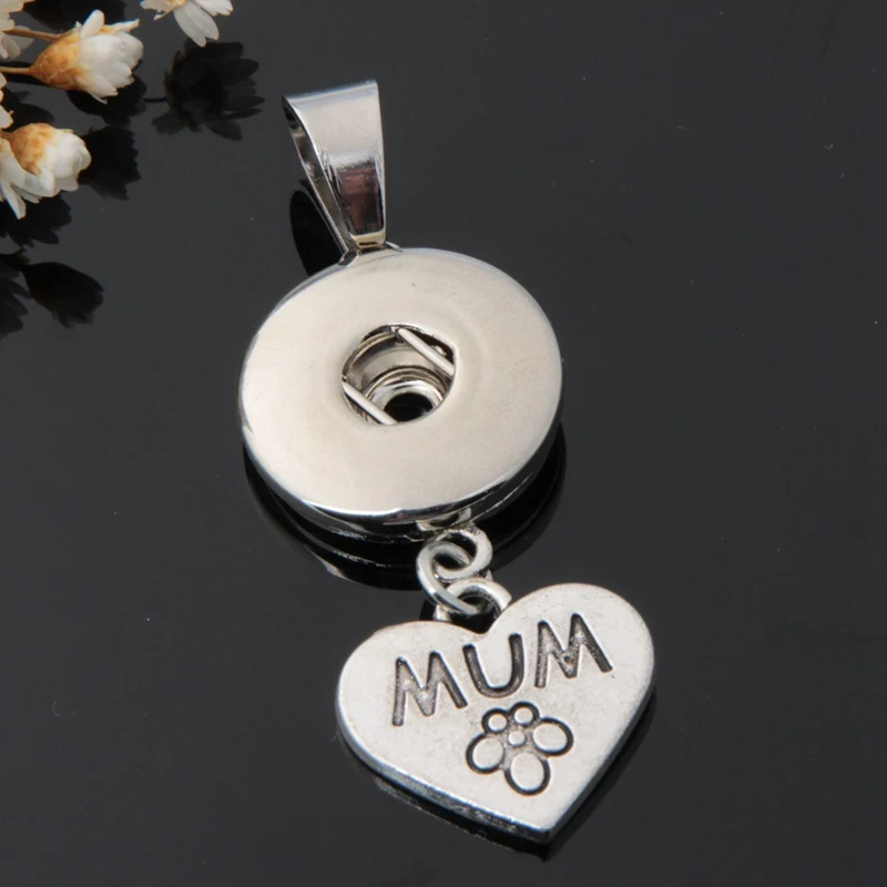 Lovely Hearts Love Mom Wings Clover Footprints snap pendant charms chain 55cm necklace fit 18mm snap buttons diy snap jewelry