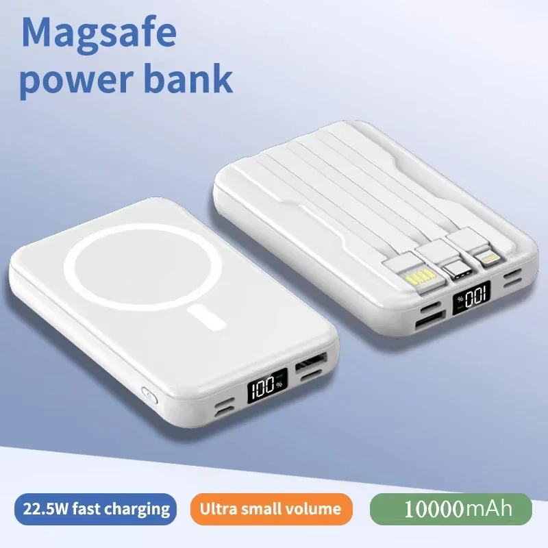 Magnetic fast charging power bank comes with a cable of 10000 mAh, with a large capacity, portable, mini Magsafe wireless