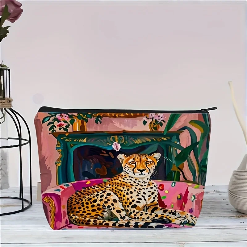 A Vibrant Leopard Print Makeup Bag - Women's Multifunctional Zipper Pouch, Jewelry Storage Bag