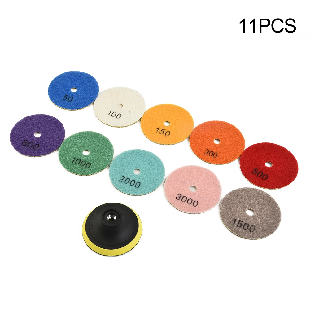 11pcs Emery Polishing Pad Set for Marble Concrete Stone Grinding and Buffing Disc Tool with 50# to 3000# Grit Sizes