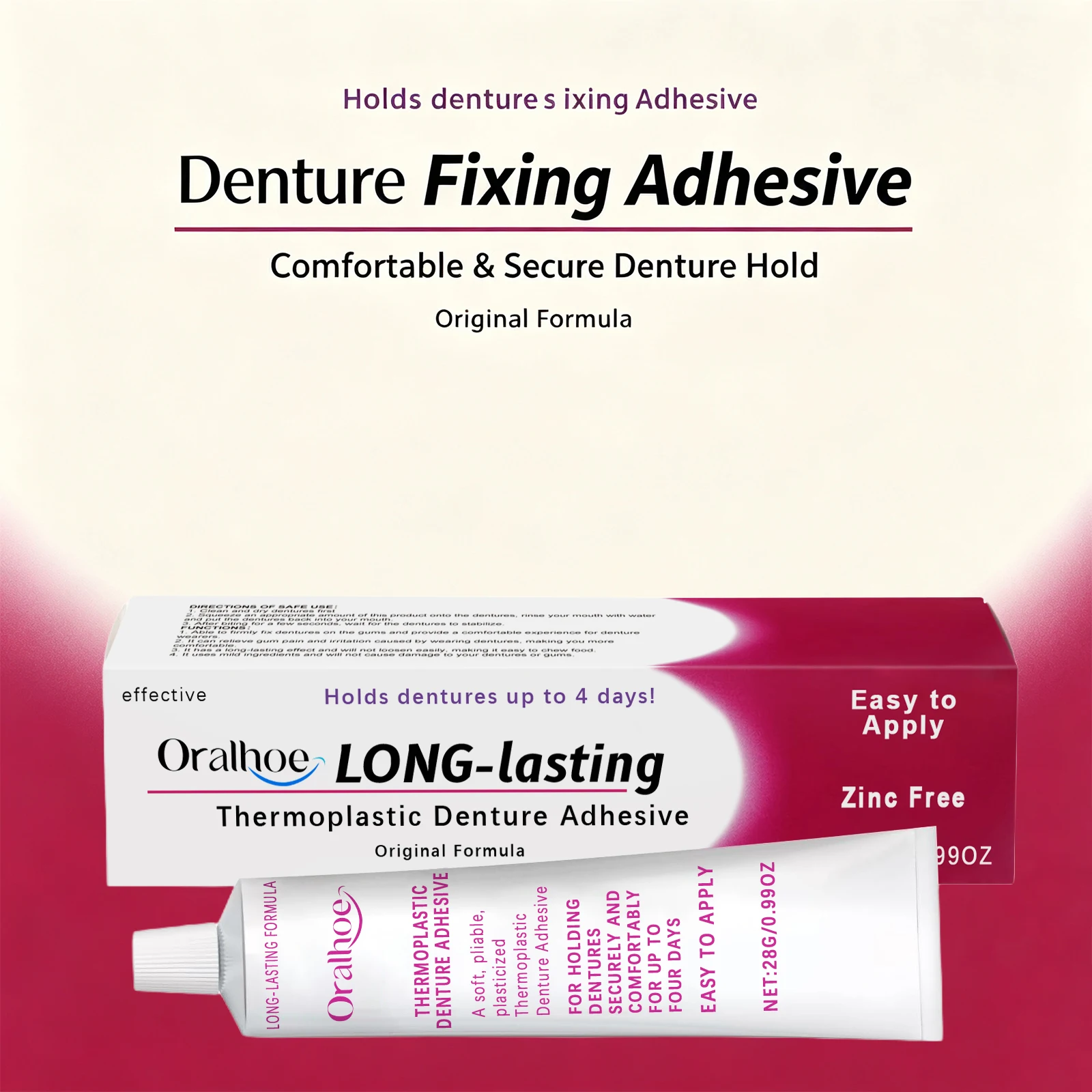 Denture Adhesive Cream Zinc‑free Fills Gaps Lasting Hold Firm Fit Comfortable Wear Prevent Loose Denture Care for False Teeth