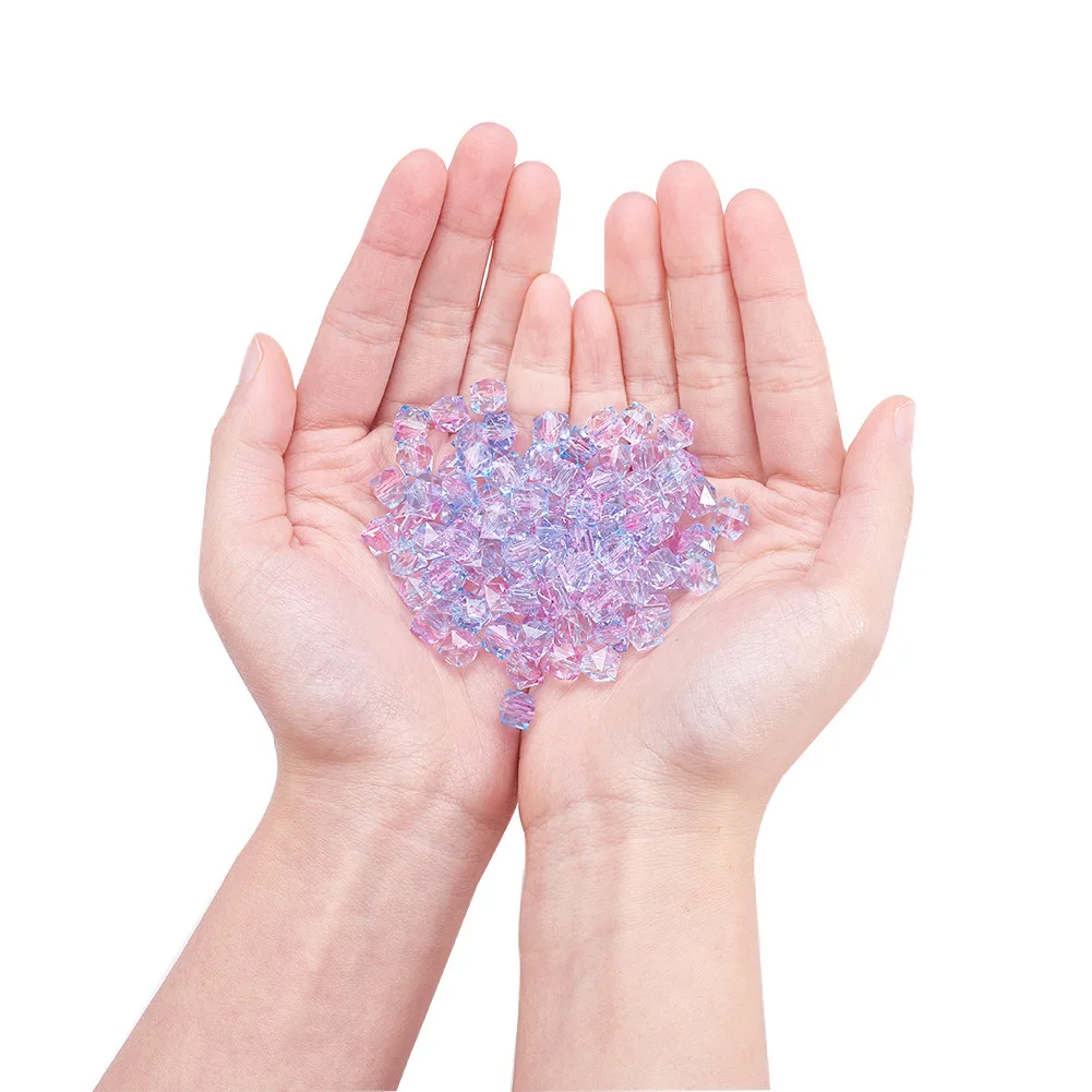 100Pcs Acrylic Beads Geometry Polygon Two Tone Transparent Spray Painted Loose Beads for DIY Jewelry Making Suppies