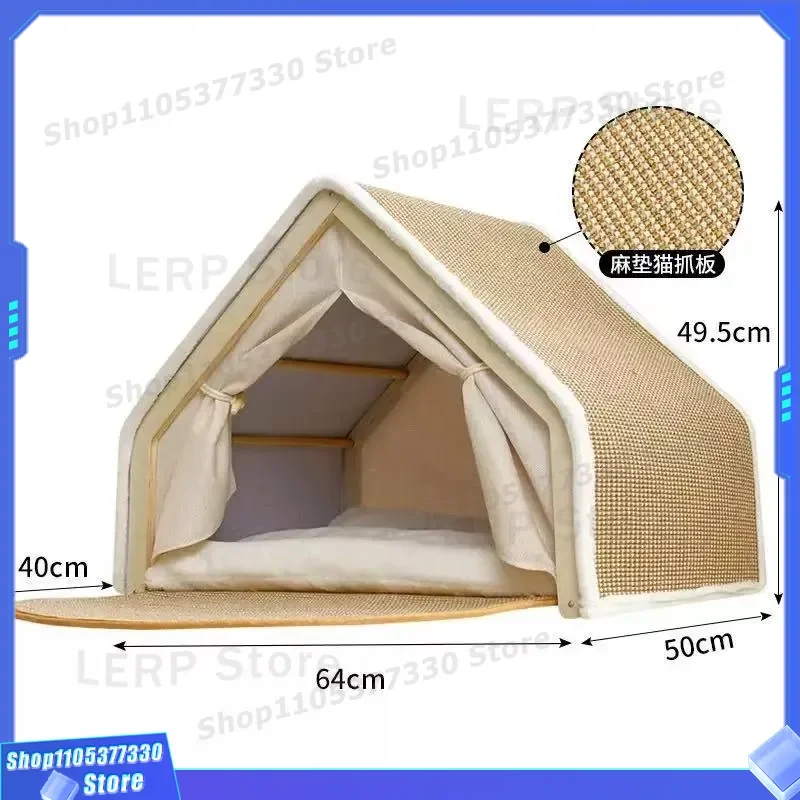 Foldable Wooden Sisal Cat Scratching Board Integrated Pet Nest Four Seasons Universal Claw Grinding Tent Villa for Cats