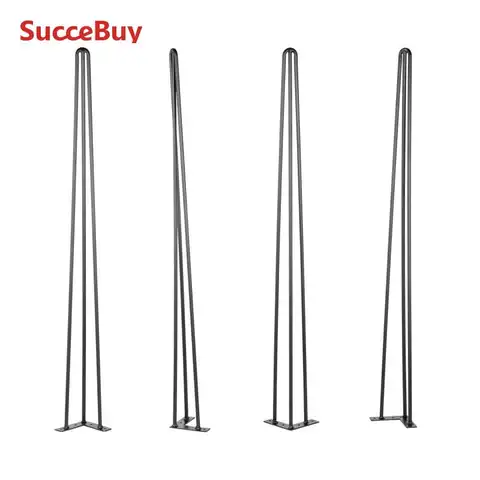 SucceBuy 4Pcs Metal Table Legs 16-40 Inch 3-Rod Hairpin Furniture Legs Home Bench Dining Desk End Coffee Table Feet Accessories