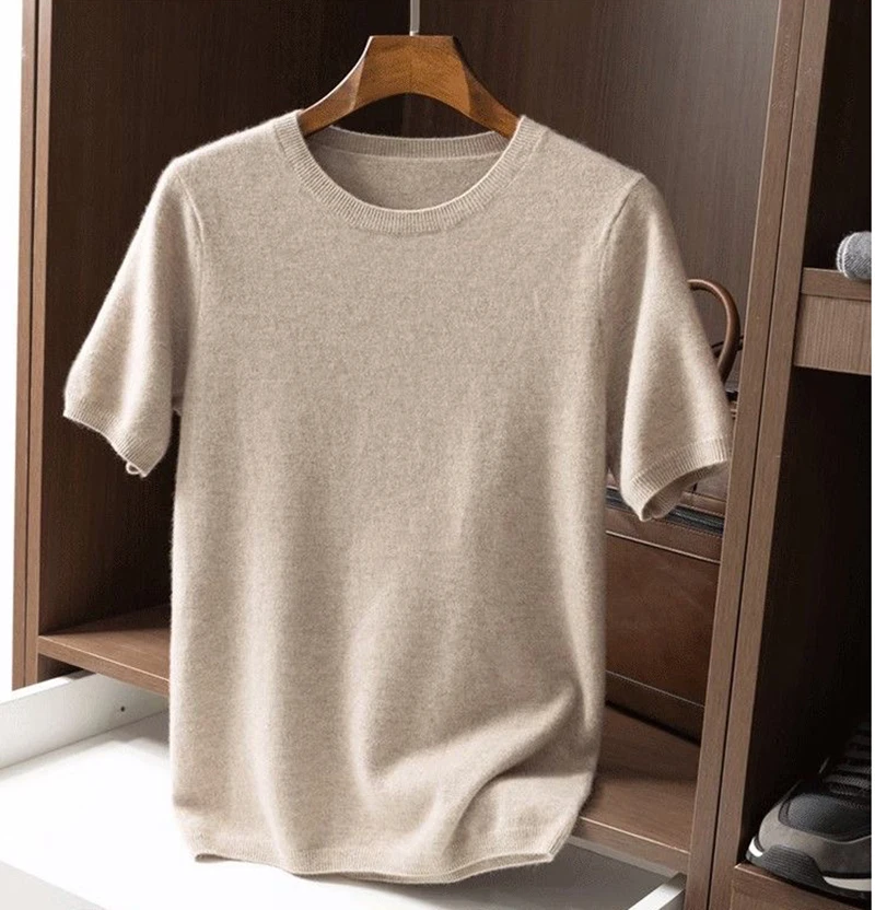 Korean Superfine Merino Cashmere T-shirt Men Base Layer Merino Shirt Wicking Breathable Short T-shirt Luxury Clothing Big Size