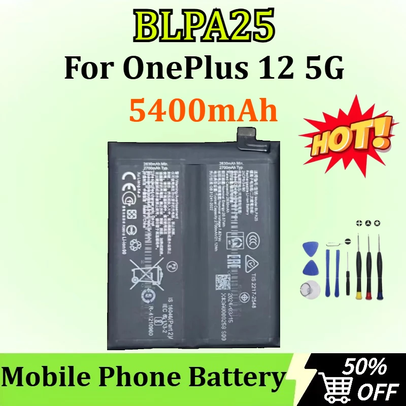 

New 5400mAh BLPA25 Battery for OnePlus 12 5G 1+12 for Realme GT5 Pro High Quality Replaceable Mobile Phone Batteries +Tools