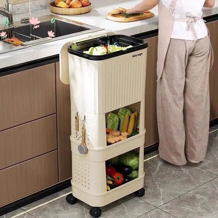 

Storage bucket Kitchen trash can with lid Multi-layer floor roller Removable household bathroom