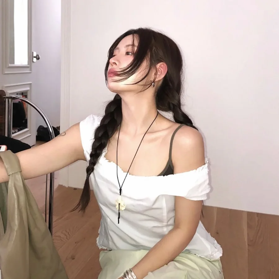 Design Sensation Bottone singolo Abbigliamento bifacciale Volant monospalla Cintura irt Top da donna Pendolarismo Sle ort Sve Thin