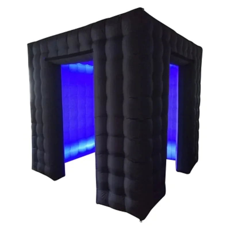 Black LED Inflatable Photo Booth Cube Enclosure with Blower, Photo Booth Backdrop for Wedding, Event, Show