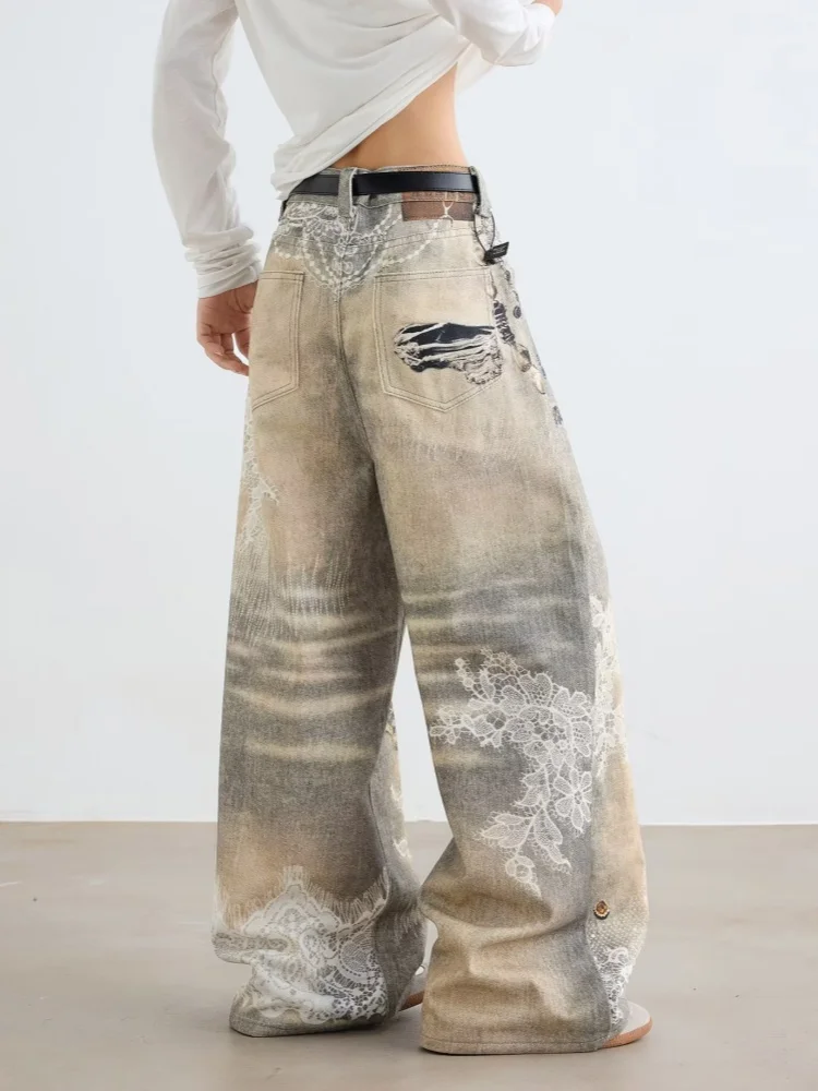 2025 سايبر Y2K الشارع الشهير ثلاثية الأبعاد مطبوعة خمر الأزرق فضفاض الجينز السراويل للرجال الملابس واسعة الساق القوطية موضة جديدة سراويل جينز #2