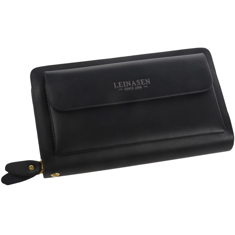 Leinasen Brand Men Wallets With Coin Pocket Zipper Double Zipper Male Wallet Long Large Men Purse Coin Clutch Bag