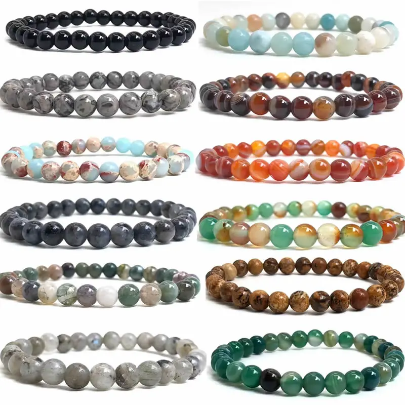 6MM Natural Stone Beads Bracelets For Women Men Multicolor Agate onyx crystal quartz Stretch Bracelet Handmade Jewelry