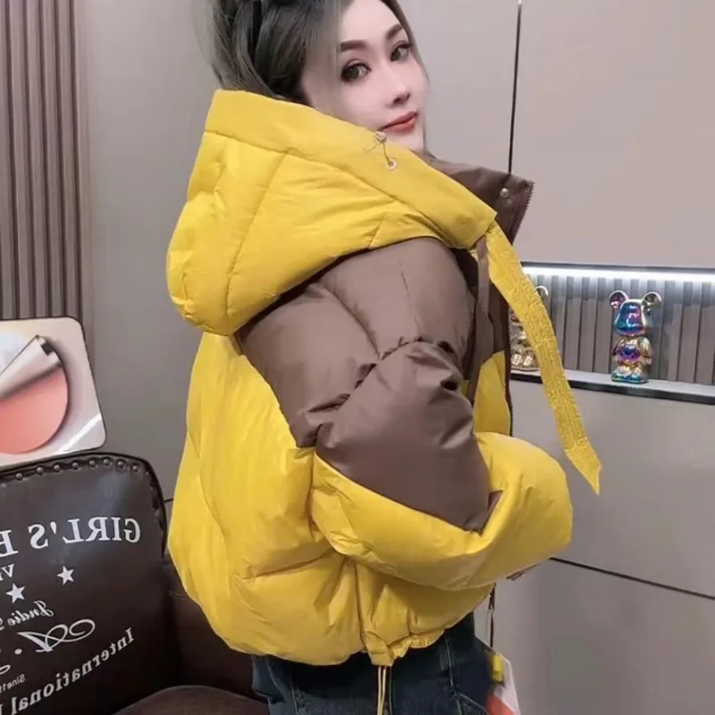 Women's Winter Cotton Coat Top Coat Splicing Short Thickened Leisure Loose Fashion Design Premium Comfortable Versatile Trend