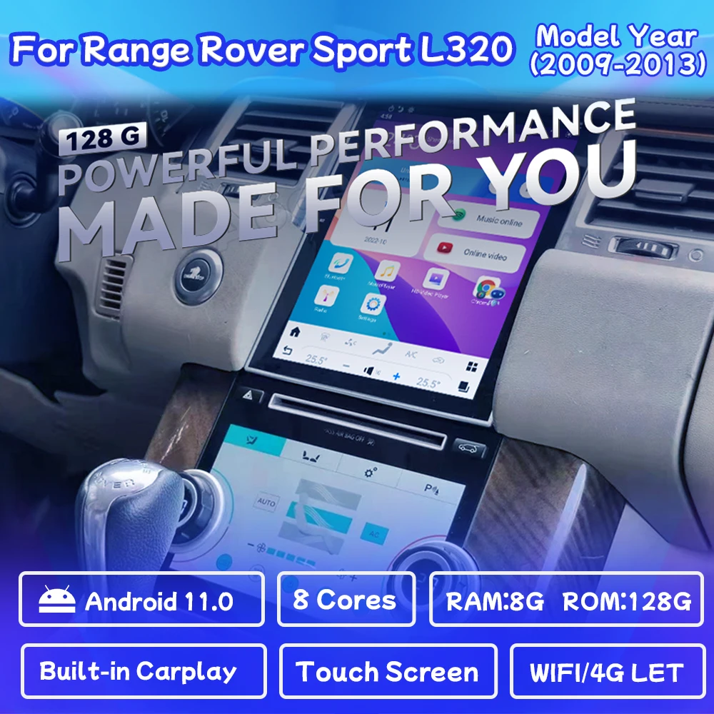 

Автомобильная стереомагнитола на Android 11 для Range Rover Sport L320 2009-2013, мультимедийный плеер в стиле Тесла с GPS-навигацией, беспроводной Carplay