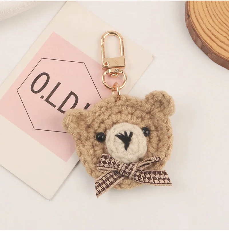 Cartoon Plush Bow Tie Bear Keychain Cute Knitted Animal Keyrings For Women Earphone Case Pendant DIY Friendship Gifts Wholesale