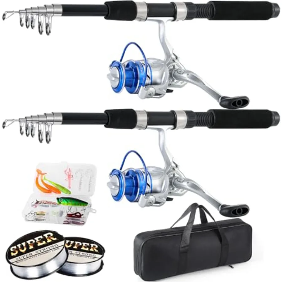 

Fishing Pole Combo, 6.9ft 2Pcs Telescopic Rods Set, Collapsible Fishing Rods, 2PCS Spinning Reel Set with Carrier Bag Freshwate