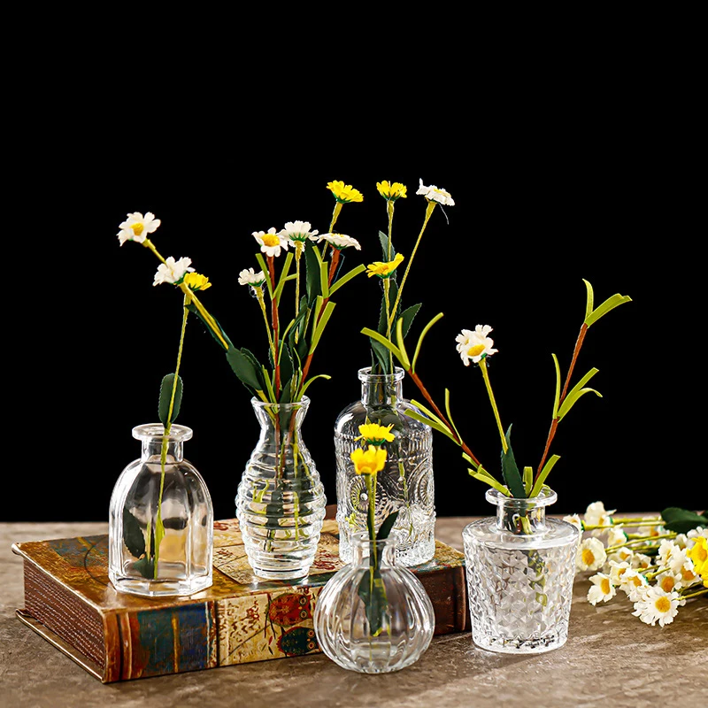 INS Mini Glass Vase Transparent Hydroponic Plant Vase Desktop Ornaments Flower Vases for Centerpieces Home Wedding Party Decor