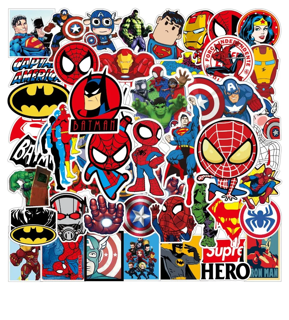50 Uds colección de superhéroes de Marvel pegatinas de grafiti de dibujos animados calcomanías maleta decoración de ordenador portátil DIY juguete clásico para niños