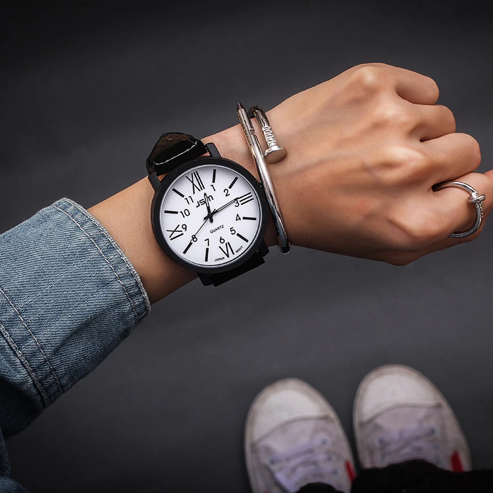 1Pcs Romantic Big Dial Watch Leather Band Fashion Cute Wristwatch Women Men Quartz Clock