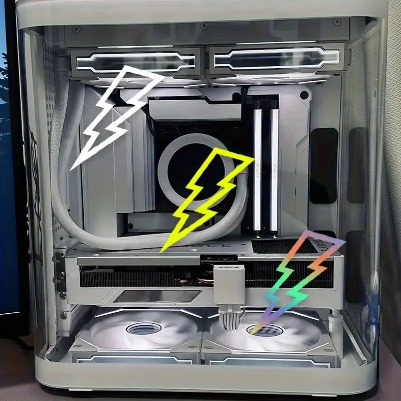 3PCS/SET Colors Self-Adhesive Thunder Decals, Lightning Bolt Stickers for Gaming PC Case Modification