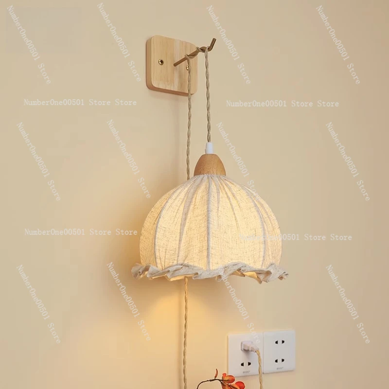 

Japanese Retro Plug - in Wall Lamp No Wiring No Drilling Bedroom Headboard Light Nordic Style Wall Mounted Lamp
