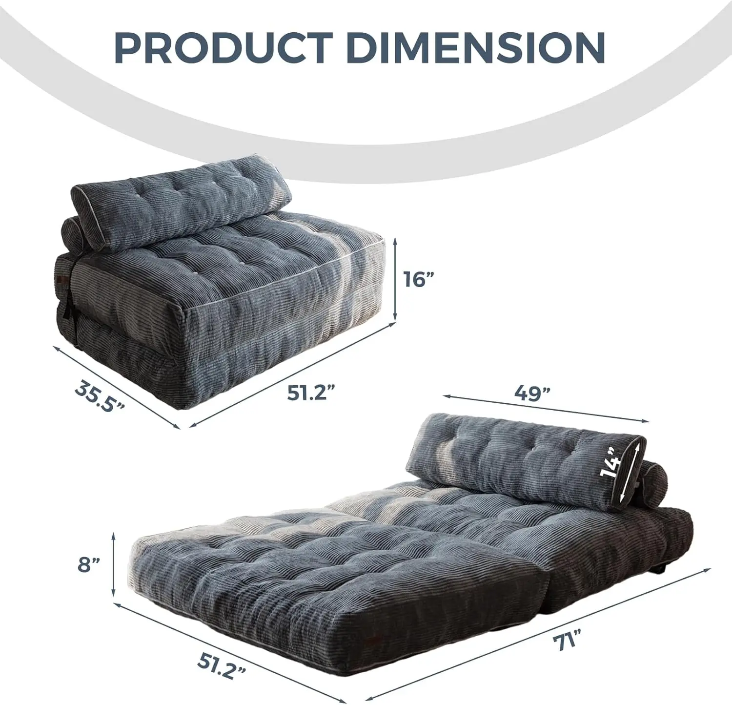 Maxyoyo Folding Sofa Bed, Convertible Sleeper Chair With Pilow Foldable Matress With Back Support, Portable Fold Out Chair Bed