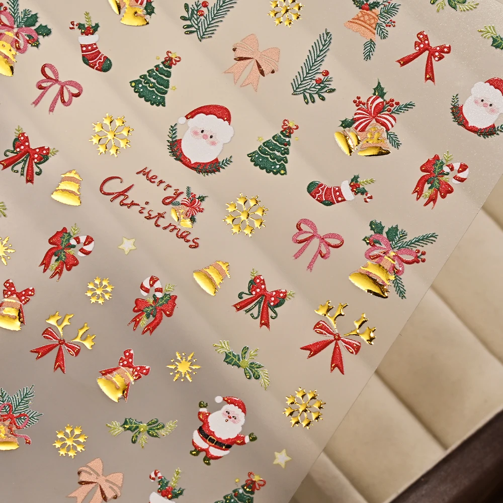 5D 금박 크리스마스 트리 시리즈 네일 스티커 산타클로스 셀프 접착 데칼 새해 분위기 크리스마스 네일 아트 장식