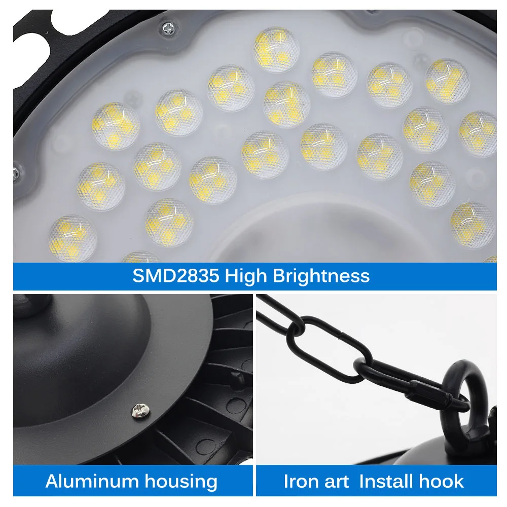 100W 150W 200W UFO LED High Bay Light UFO Industrial Light, High Lumen,No Fan,Garage Light, High Bay Shop Light, 4000K-6500K