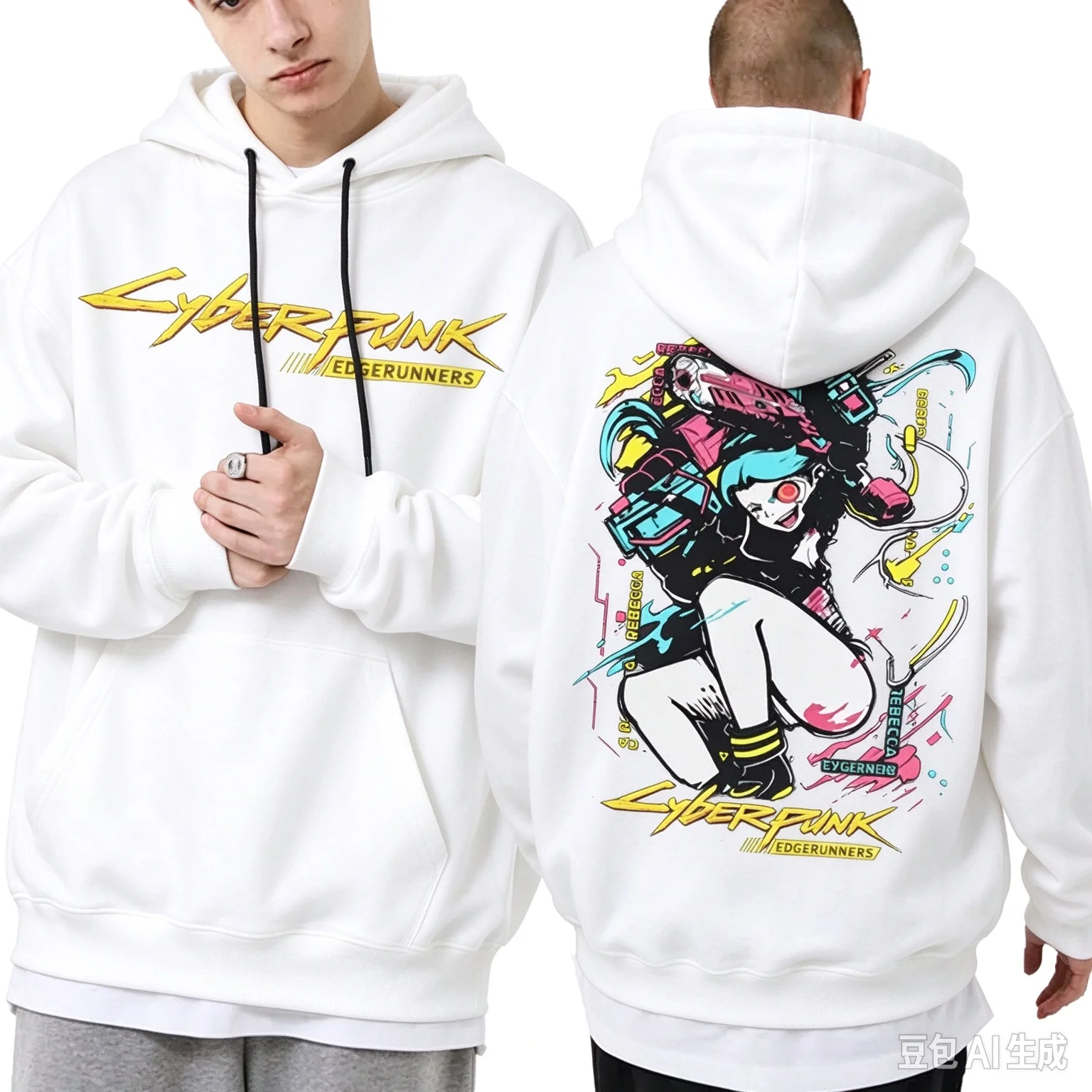 Cyberpunk Edgerunners Rebecca Hoodie Front Back Print Anime Graphic Hooded Sweatshirt Men Women Pullover Anime