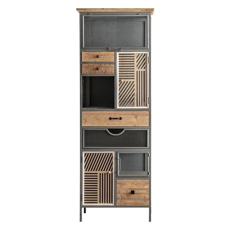 

l American retro old wrought iron chest, industrial style solid wood storage cabinet, homestay decoration display cabinet
