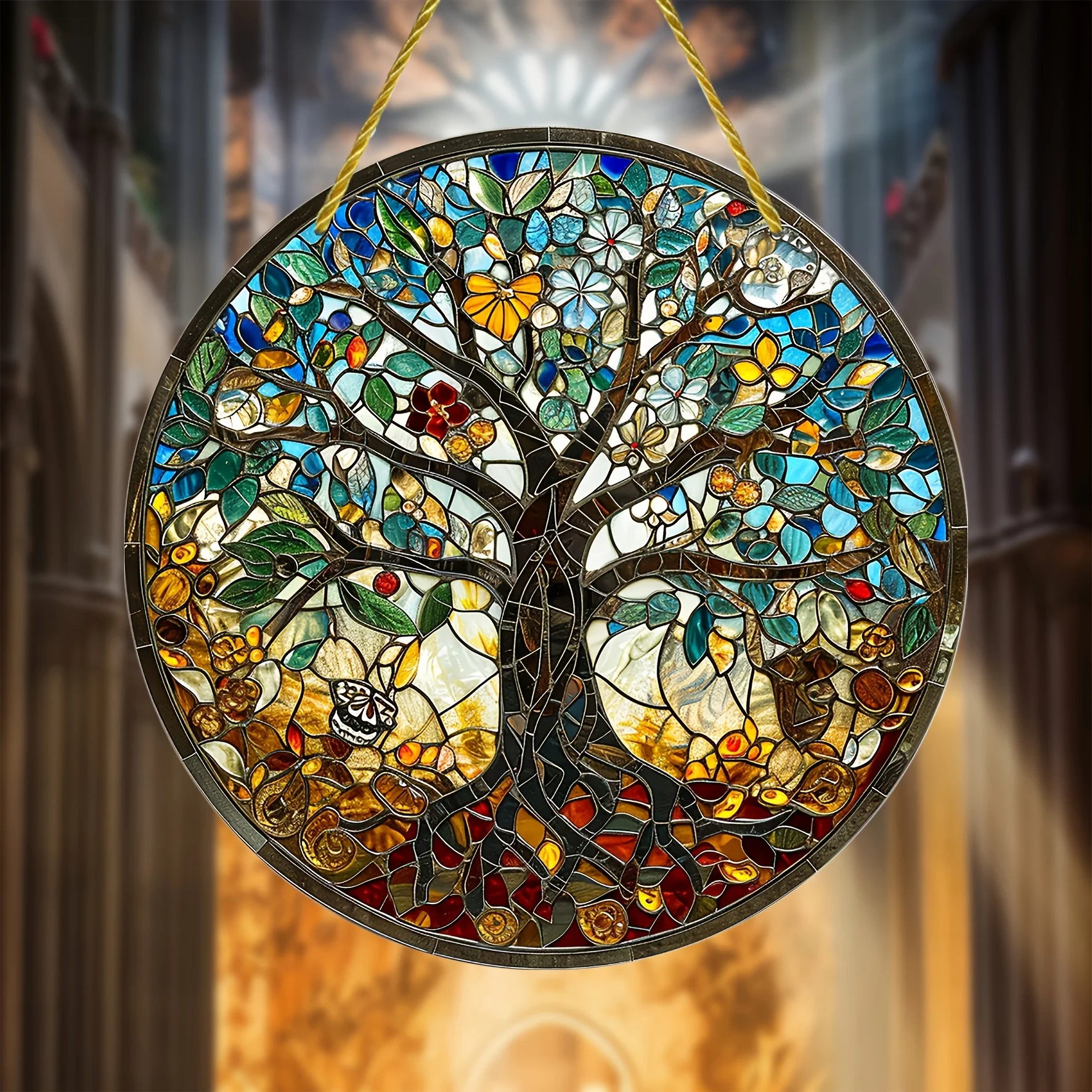 Baum des Lebens Suncatcher gebeiztes Fenster zum Aufhängen, Acryl-Schilder, Fensterdekoration, Veranda, Wanddekoration, Heimdekoration