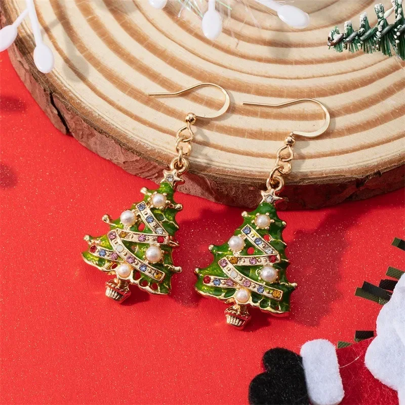 

New Color Cartoon Cute Dripping Oil Christmas Tree Earhook Christmas Earrings Women Fashionable and Popular Creative Earrings