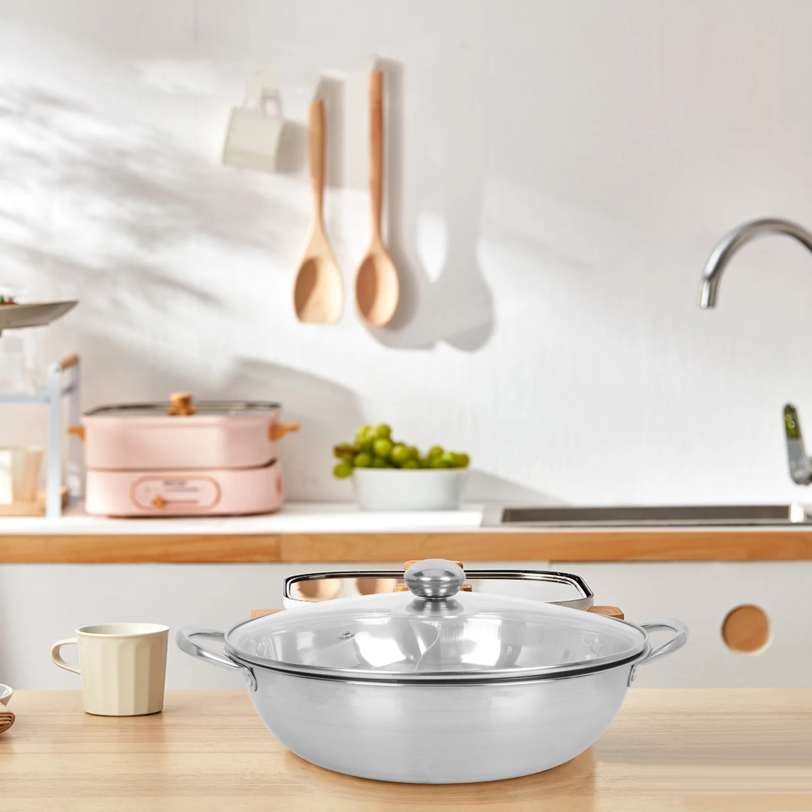 

1Set Dual Flavor Hot Pot Stainless Steel Thickened Soup Pot with Handles Two Compartment Cooking Utensil for Gas Cooker