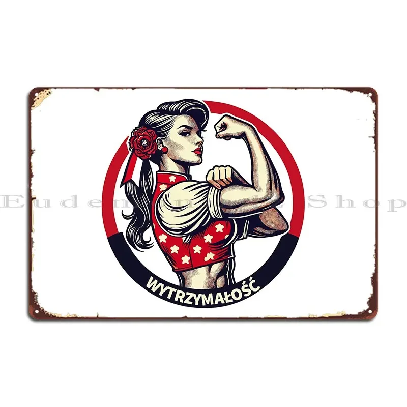 Stärke Starke Frau Polnisch Polen Retro Geschenk Metallschild Poster Party Lustig Bar Wandplakette Bedrucktes Blechschild Poster